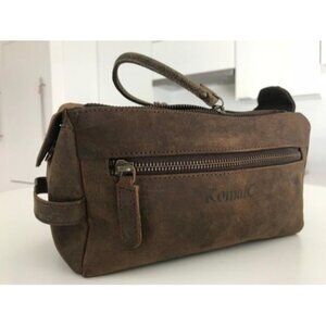 New Premium Buffalo Leather Unisex Toiletry Bag Travel Kit